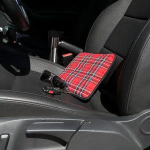 Plaid Hottle heat pad in car seat